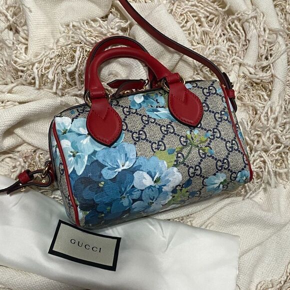 GUCCI GG Mini Blooms 2 Way Bag 546312 GG Supreme Brown/Red/Blue NEW - Picture 7 of 12